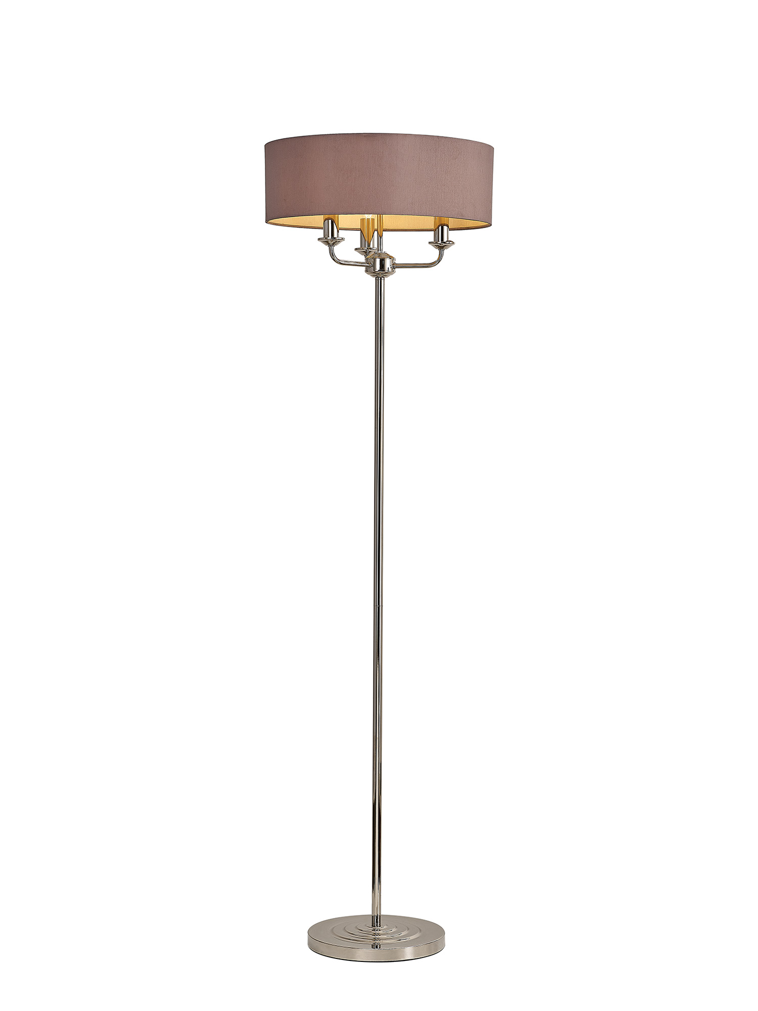 DK0886  Banyan 45cm 3 Light Floor Lamp Polished Nickel, Taupe